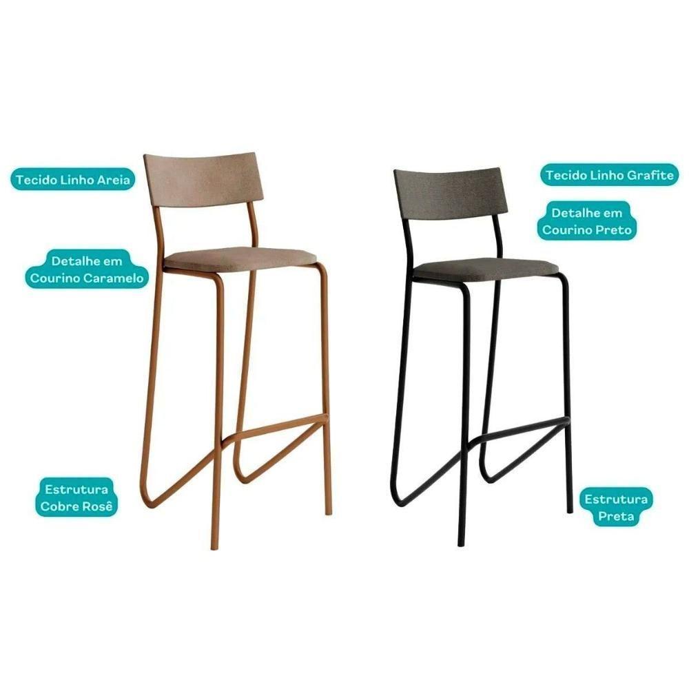 Banqueta Sala De Jantar Atlas 1747 Kit 4 Uni Preto-linho Grafite-courano Preto - Carraro - 3