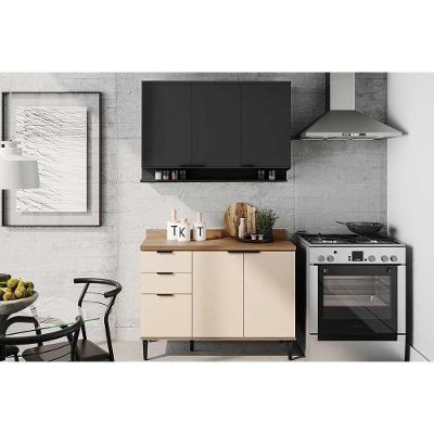 Kit Cozinha Modulada 2 Peças Alpha (1aéreo+1balcão) C2p53 Freijo-off White-preto-carraro