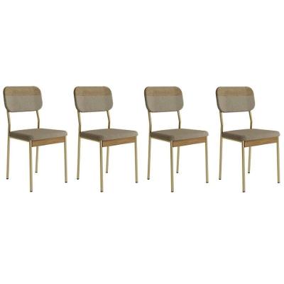 Kit 4 Cadeiras Sala Jantar Valle 1755 Aço 4 Uni Dourado-linho Bamboo-courano Bamboo-noce - Carraro