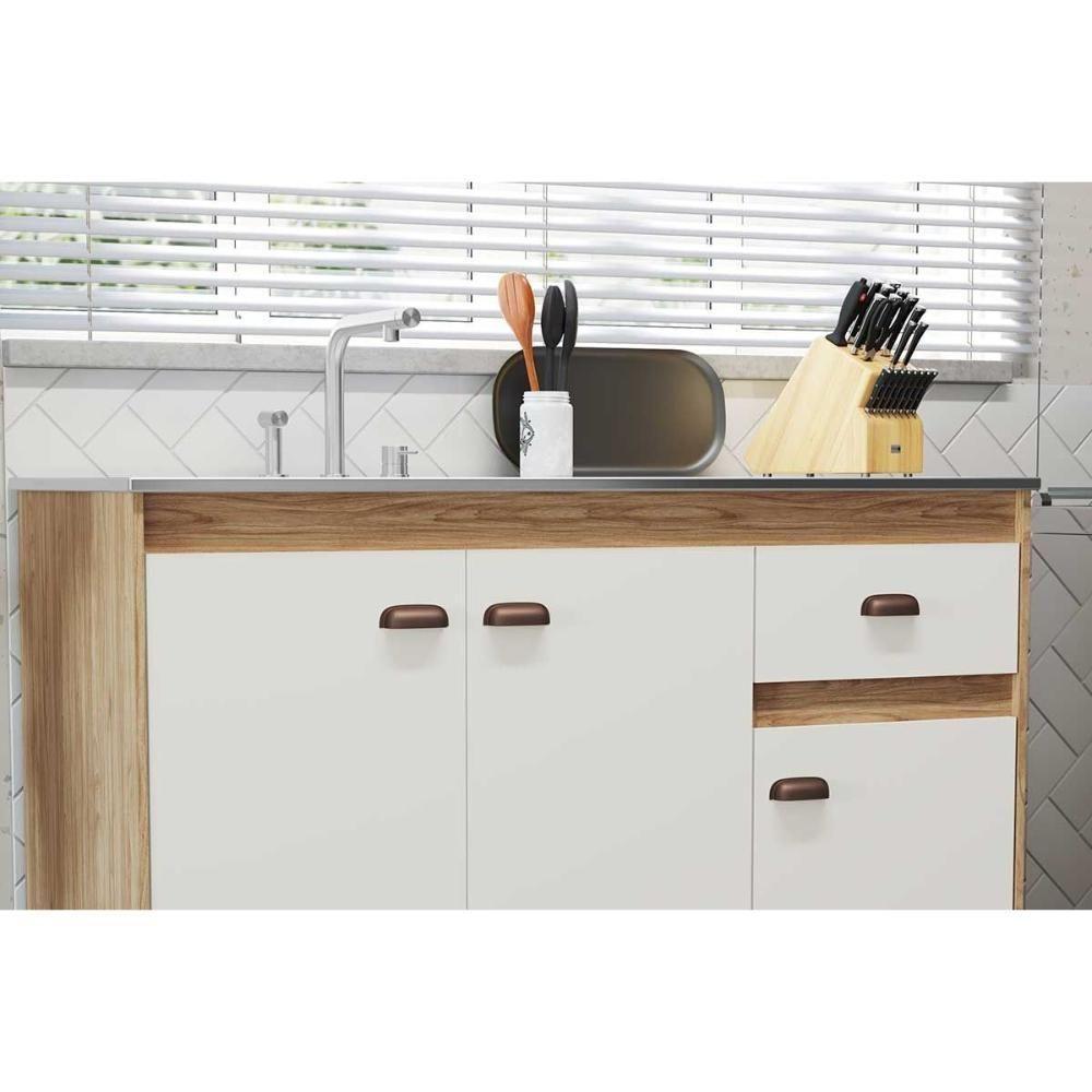 Gabinete De Cozinha Modulado Torino C- 3 Portas E 1 Gaveta S- Tampo 120cm Mel-off White - Movelbento - 4