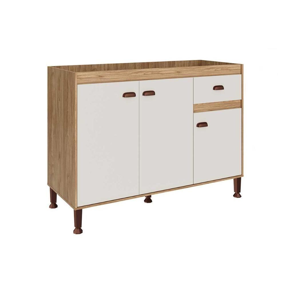 Gabinete De Cozinha Modulado Torino C- 3 Portas E 1 Gaveta S- Tampo 120cm Mel-off White - Movelbento - 7