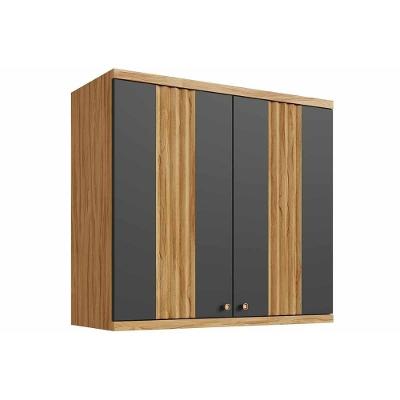 Armário Aéreo Cozinha Modulado Sauvignon C- 2 Portas Canelada 80cm Amendoa-grafite - Ronipa