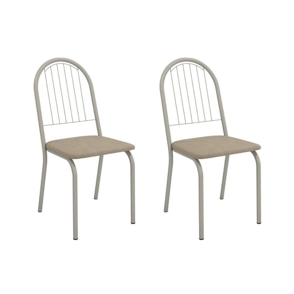 Kit 2 Cadeiras De Cozinha Noruega 2c077nk Aço 2 Un Niquel-linho Bege Fendi - Kappesberg - 1