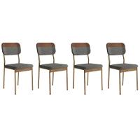 Cadeira Sala De Jantar Valle 1755 Aço Kit 4 Uni Rose-linho Grafite-courano Caramelo-freijo - Carraro - 1