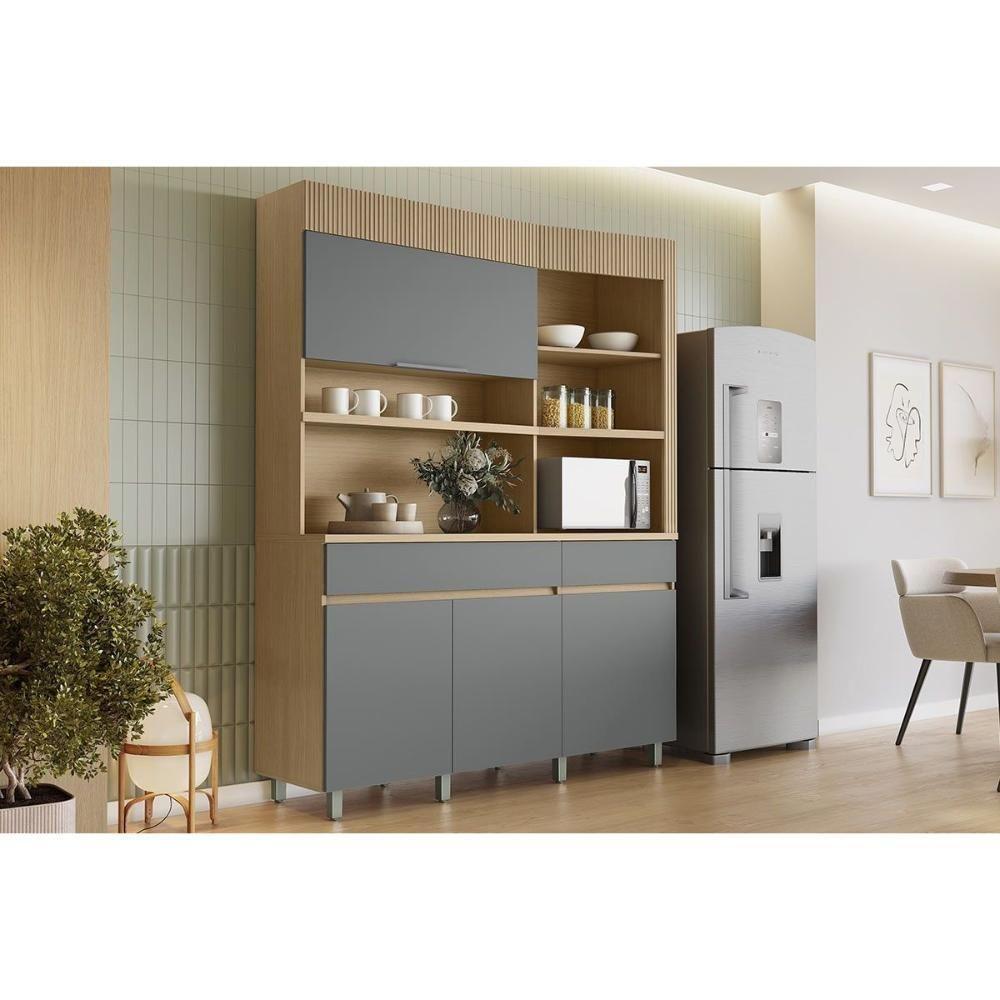 Cozinha Compacta Realeza C- 4 Portas 5 Nichos E 2 Gavetas 160cm Carvalho-titânio - Nesher - 1