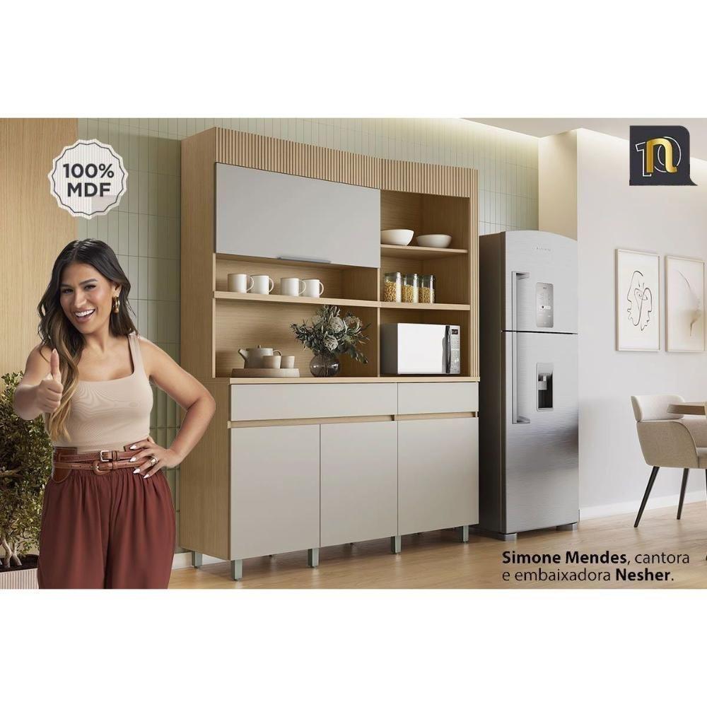 Cozinha Compacta Realeza C- 4 Portas 5 Nichos E 2 Gavetas 160cm Carvalho-titânio - Nesher - 2