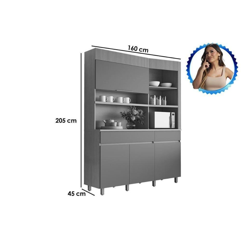 Cozinha Compacta Realeza C- 4 Portas 5 Nichos E 2 Gavetas 160cm Carvalho-titânio - Nesher - 3