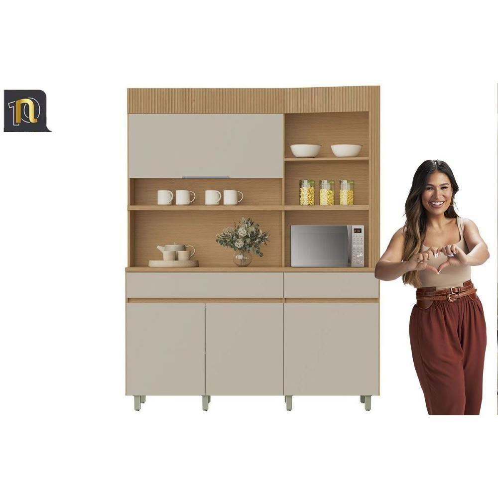 Cozinha Compacta Realeza C- 4 Portas 5 Nichos E 2 Gavetas 160cm Carvalho-titânio - Nesher - 5