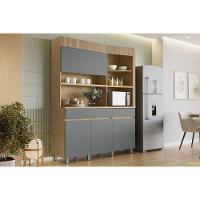 Cozinha Compacta Realeza C- 4 Portas 5 Nichos E 2 Gavetas 160cm Carvalho-titânio - Nesher - 1