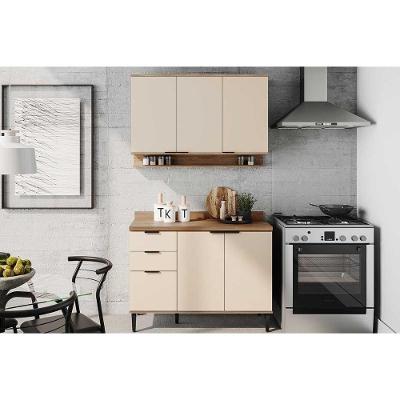 Kit de Cozinha Completa 2 Peças Alpha 6 Portas 2 Gavetas MDF 120cm Off White Moderno