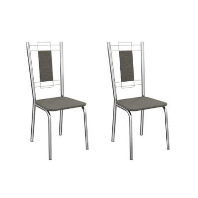 Cadeira De Cozinha Florença 2c005cr Aço Kit 2 Un Cromado-linho Escuro - Kappesberg