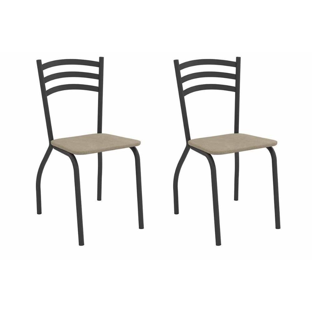 Cadeira Sala De Jantar Portugal 2c007prf Aço Kit 2 Un Preto-linho Bege Fendi - Kappesberg - 1
