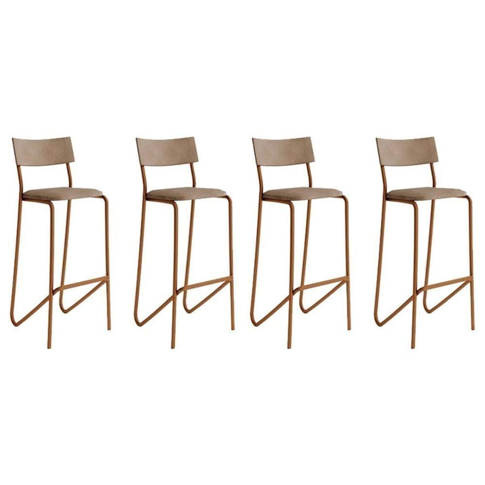 Kit 4 Banquetas Sala Jantar Atlas 1747 4 Uni Rose-linho Areia-courano Caramelo - Carraro - 1