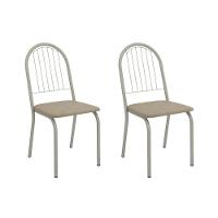 Kit 2 Cadeiras Sala Jantar Noruega 2c077nk Aço 2 Un Niquel-linho Bege Fendi - Kappesberg - 1