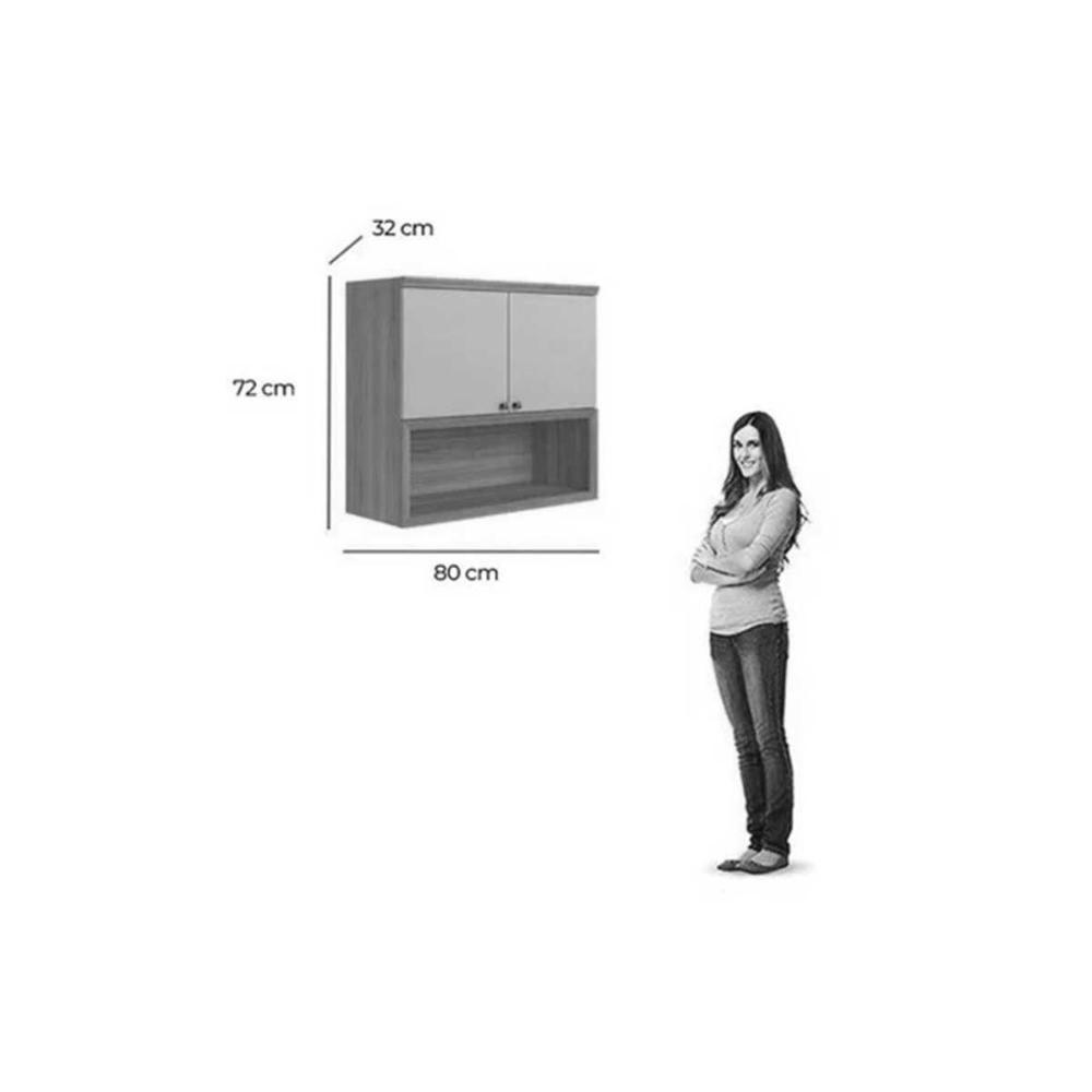 Armário Aéreo Cozinha Modulado Selene C- 2 Portas E 1 Nicho 80cm Jequitiba-off White Fosco - Linea Brasil - 3