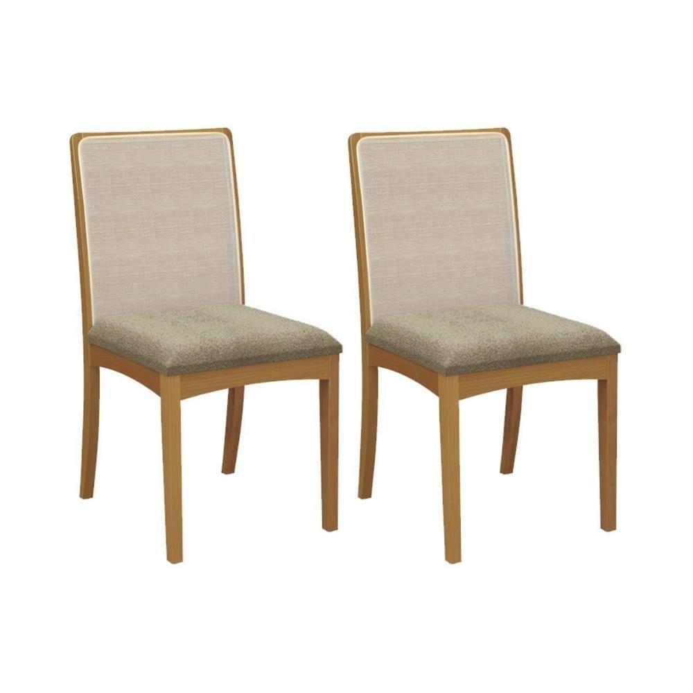 Kit 2 Cadeiras Sala Jantar Lara 2cmm007ca Premium Madeira Maciça 2 Un Carvalho-boucle Bege Fendi-tela Bege - Kappesberg - 1