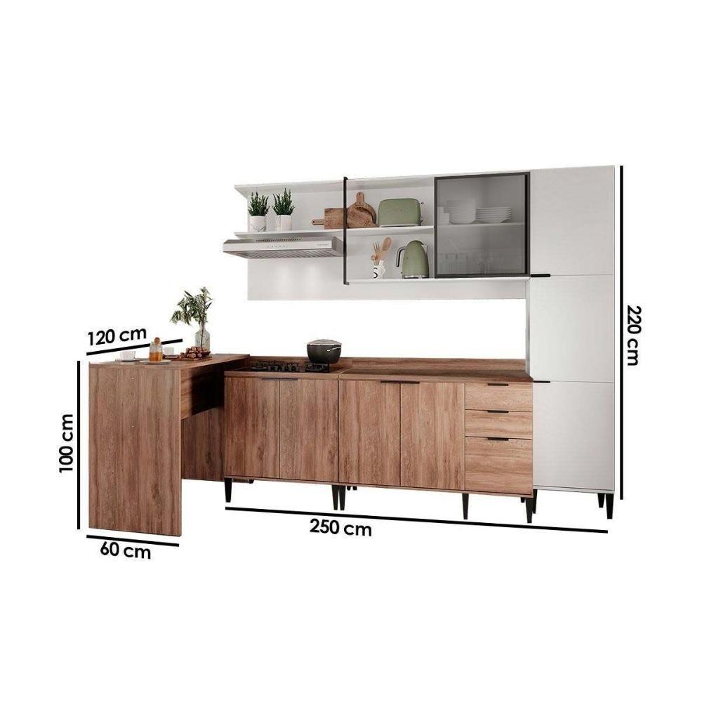 Cozinha Completa Alpha 5 Peças (1aéreo+2balcões+1paneleiro+1ilha) C5p133 Freijo-branco - Carraro - 2