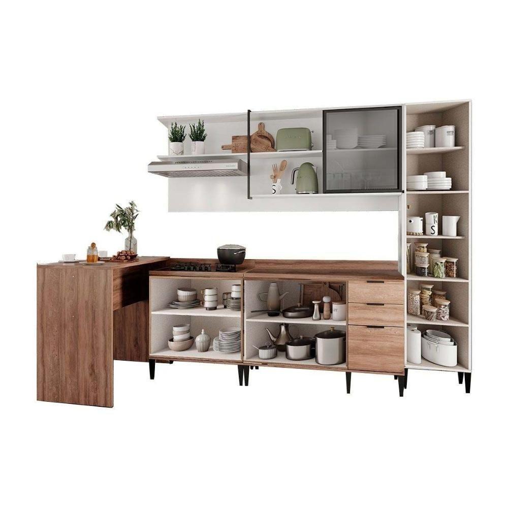 Cozinha Completa Alpha 5 Peças (1aéreo+2balcões+1paneleiro+1ilha) C5p133 Freijo-branco - Carraro - 3