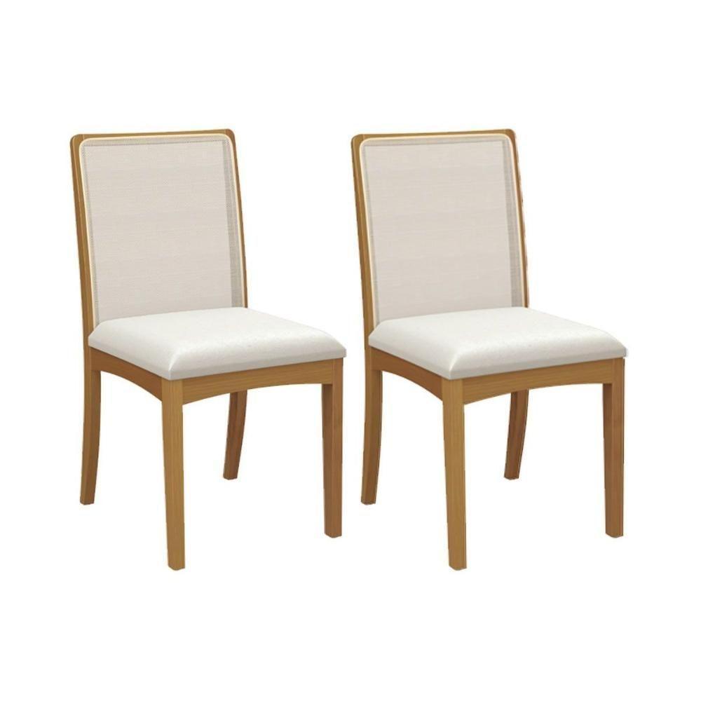 Cadeira De Cozinha Lara 2cmm007ca Premium Madeira Maciça Kit 2 Un Carvalho-linho Bege Caqui-tela Bege - Kappesberg - 1