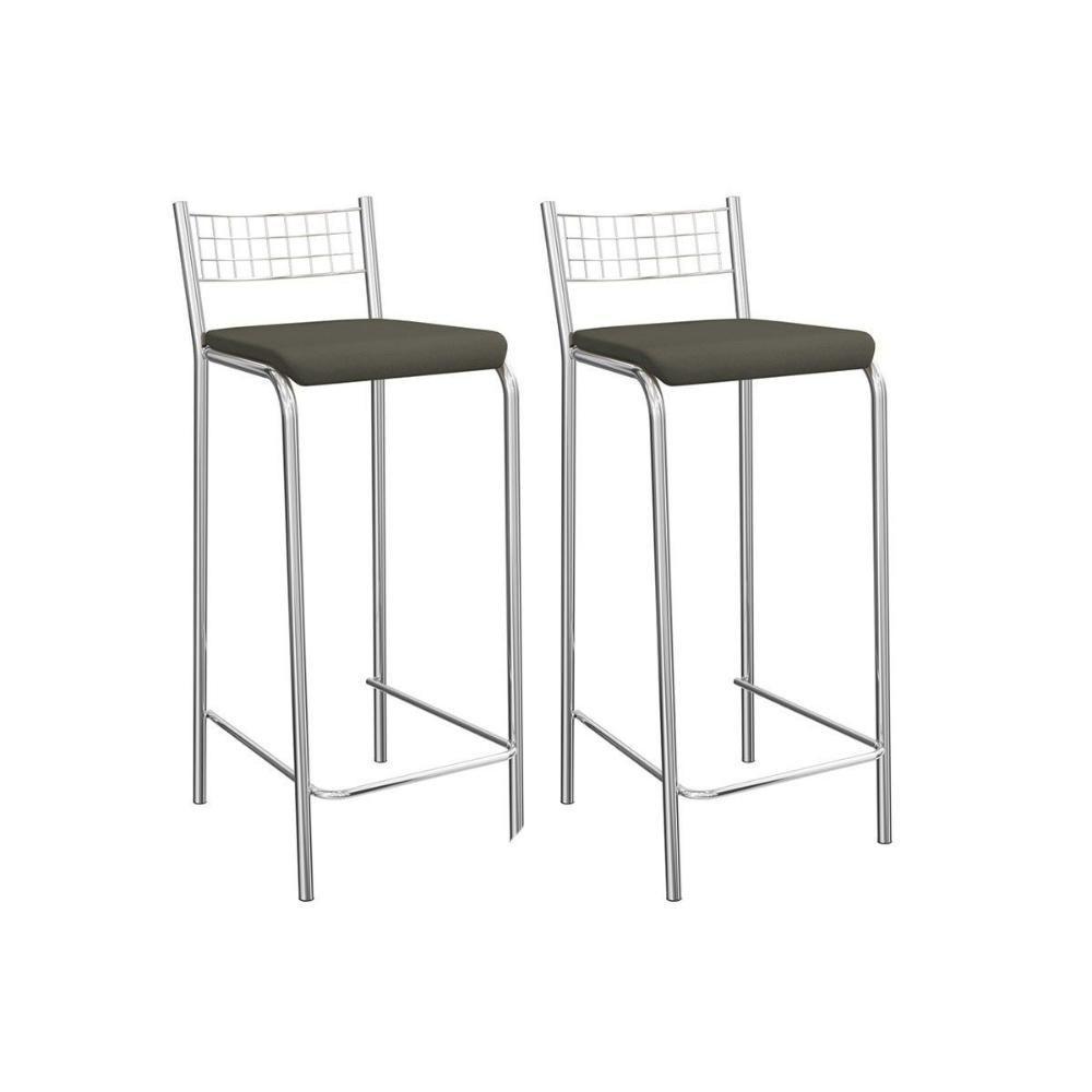 Kit 2 Banqueta De Cozinha Gênova 2b705cr Aço 2 Un Cromado-suede Escuro - Kappesberg - 1