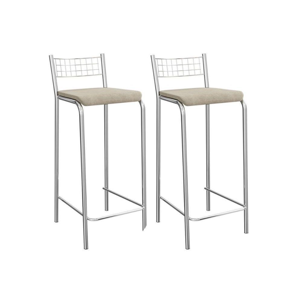 Banqueta Sala De Jantar Gênova 2b705cr Aço Kit 2 Un Cromado-linho Bege Fendi - Kappesberg - 1