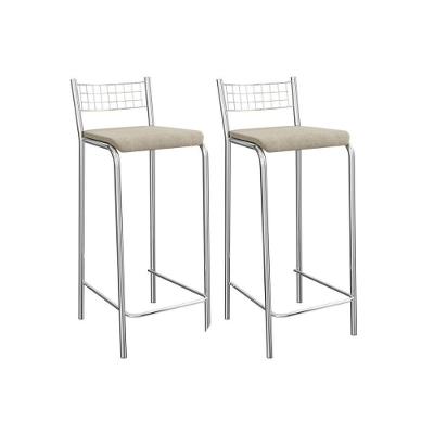 Banqueta Sala De Jantar Gênova 2b705cr Aço Kit 2 Un Cromado-linho Bege Fendi - Kappesberg