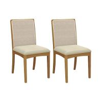 Cadeira De Cozinha Lara 2cmm007ca Premium Madeira Maciça Kit 2 Un Carvalho-linho Bege Argila-tela Bege - Kappesberg - 1