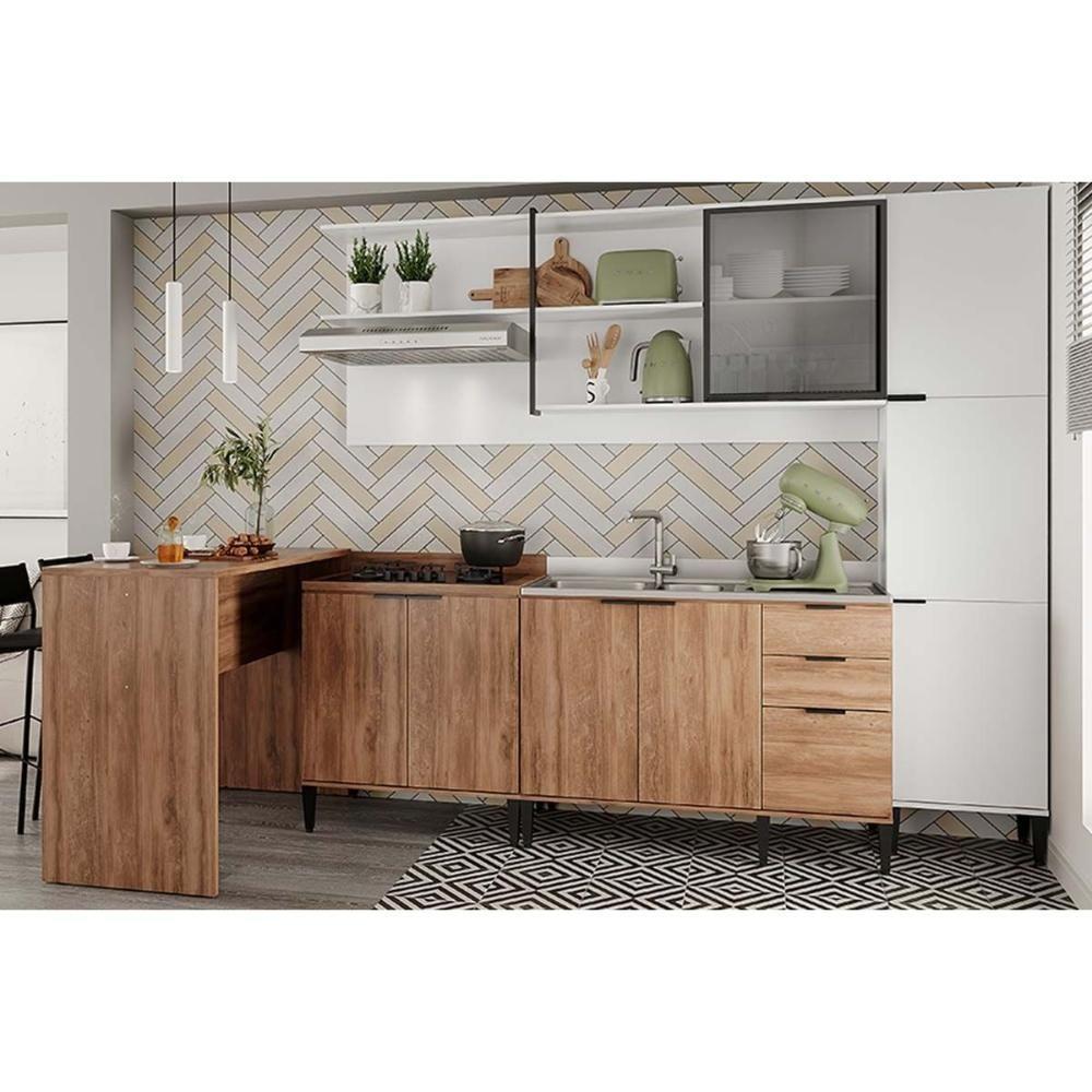 Kit Cozinha Modulada 5 Peças Alpha (1aéreo+2balcões+1paneleiro+1ilha) C5p133 Freijo-branco - Carraro - 1