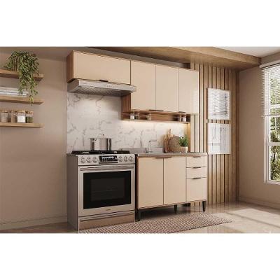 Cozinha Completa Alpha 7 Portas 2 Gavetas MDF 120cm Off White e Freijo