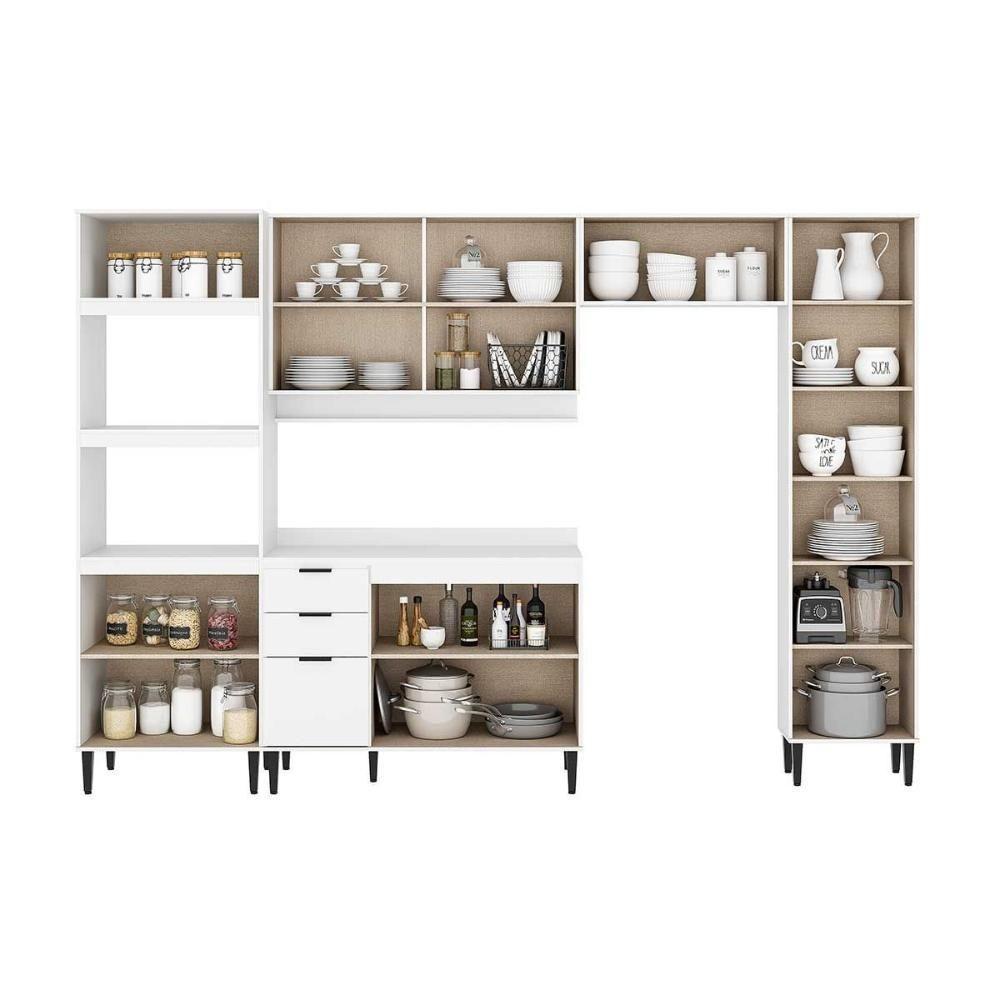 Cozinha Completa Alpha 5 Peças (2aéreos+1balcão+1paneleiro+1torrequente) C5p139 Branco - Carraro - 3
