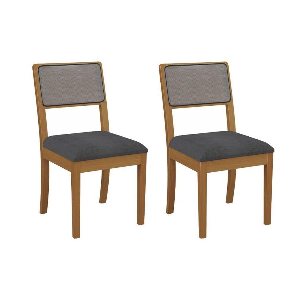 Kit 2 Cadeiras De Cozinha Lola 2cmm001ca Premium Madeira Maciça 2 Un Carvalho-boucle Grafite-tela Grafite - Kappesberg - 1