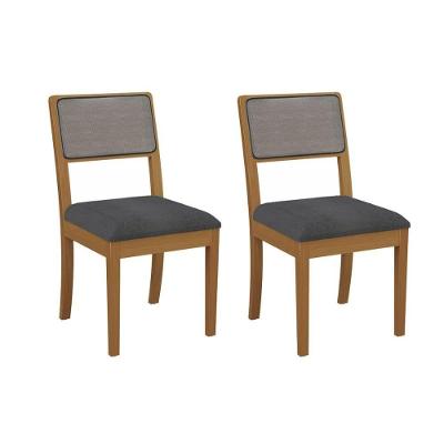 Kit 2 Cadeiras De Cozinha Lola 2cmm001ca Premium Madeira Maciça 2 Un Carvalho-boucle Grafite-tela Grafite - Kappesberg