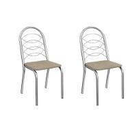 Kit 2 Cadeiras Sala Jantar Holanda 2c009cr Aço 2 Un Cromado-linho Bege Fendi - Kappesberg - 1