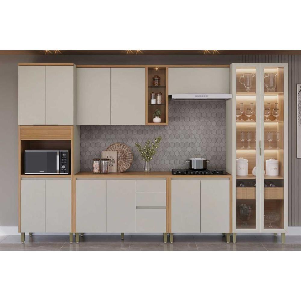 Paneleiro De Cozinha Modulado Allure C- 5 Portas 1 Nicho P- Forno 70cm Jequitiba-gris Fosco - Linea Brasil - 7