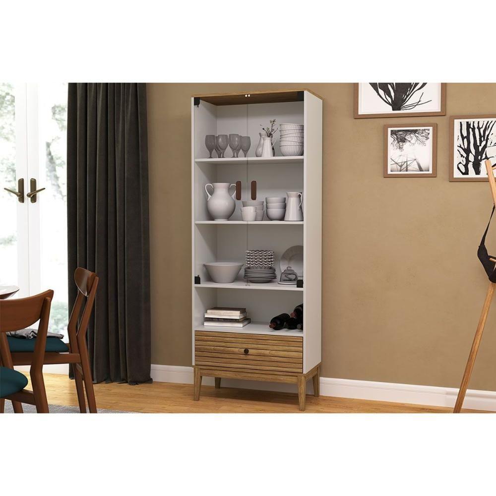 Cristaleira Sala Jantar Mb 1057 C- 2 Portas De Vidro E 1 Gaveta Mel-off White - Movelbento - 1