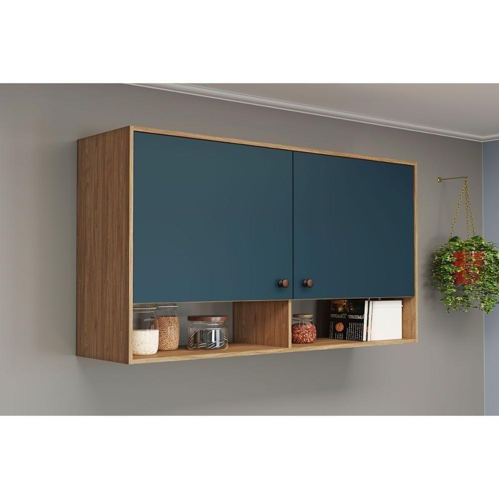 Armário Aéreo Cozinha Modulado Torino C- 2 Portas 120cm Mel-petroleo - Movelbento - 1