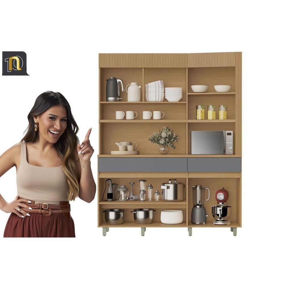 Cozinha Compacta Realeza C- 4 Portas 5 Nichos E 2 Gavetas 160cm Carvalho-greice - Nesher - 6