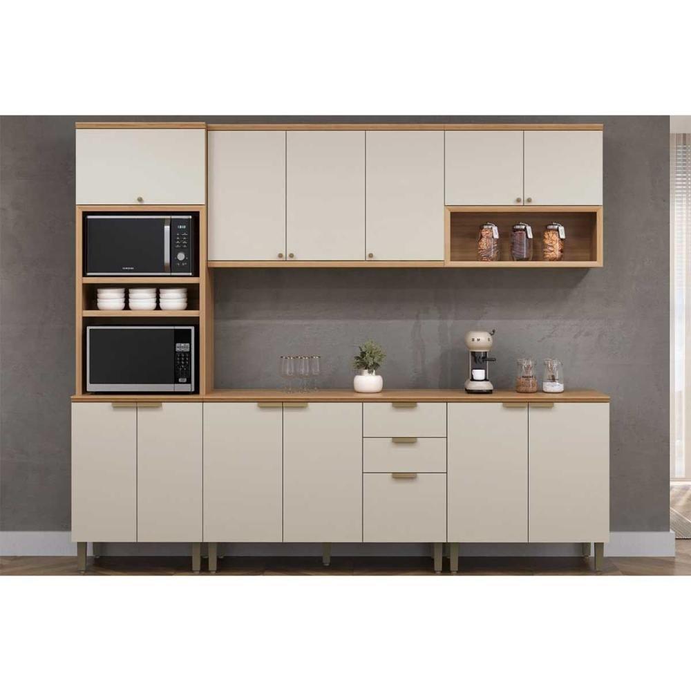 Gabinete De Cozinha Modulado C- Tampo Selena C- 3 Porta E 2 Gavetas 120cm Jequitiba-off White Fosco - Linea Brasil - 9