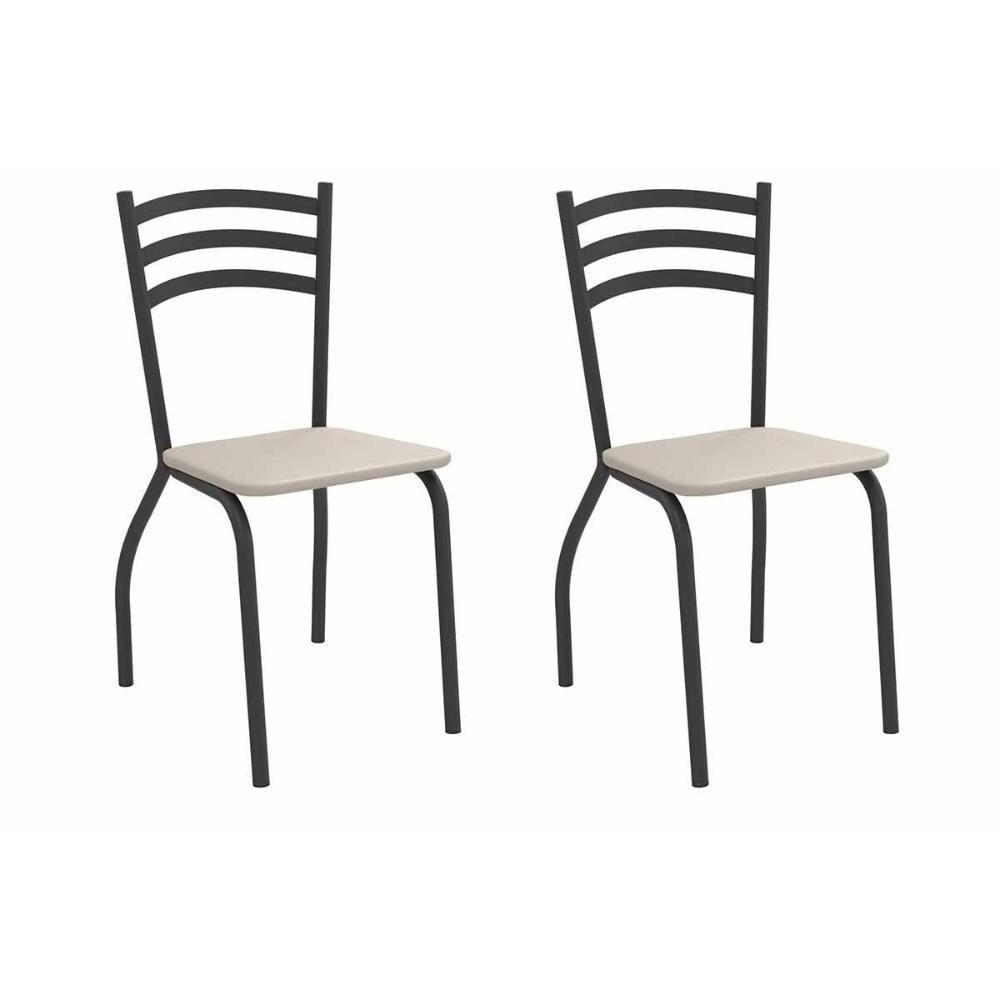 Cadeira Sala De Jantar Portugal 2c007prf Aço Kit 2 Un Preto-ano Bege - Kappesberg - 1