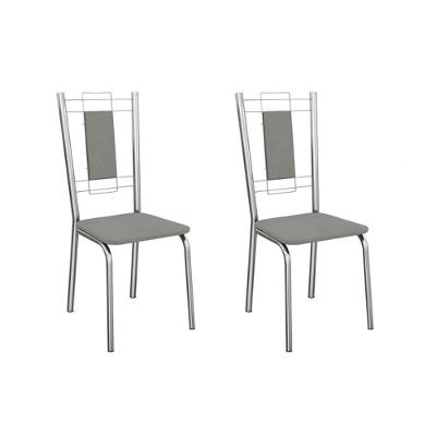 Kit 2 Cadeiras De Cozinha Florença 2c005cr Aço 2 Un Cromado-boucle Cinza - Kappesberg