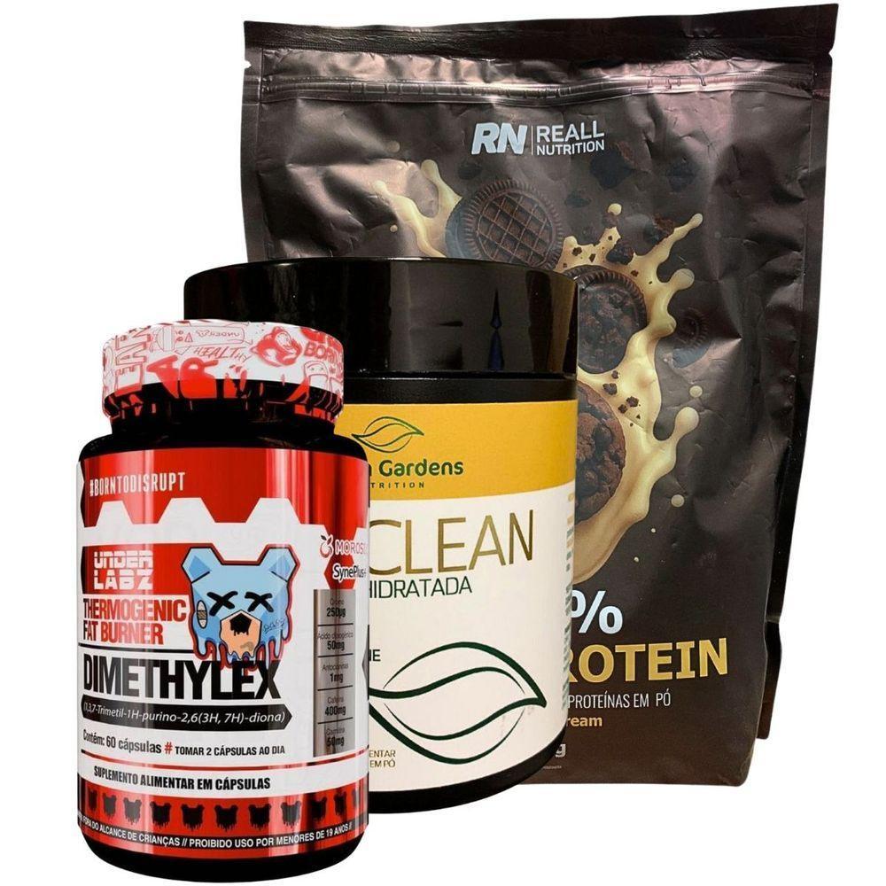 Kit Termogênico Dimethylex + Creatina 300g + Whey 100% Puro Sabor Cookies Cream - 1