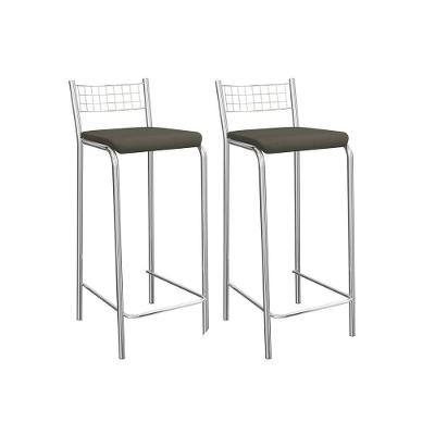 Kit 2 Banquetas Sala Jantar Gênova 2b705cr Aço 2 Un Cromado-suede Escuro - Kappesberg