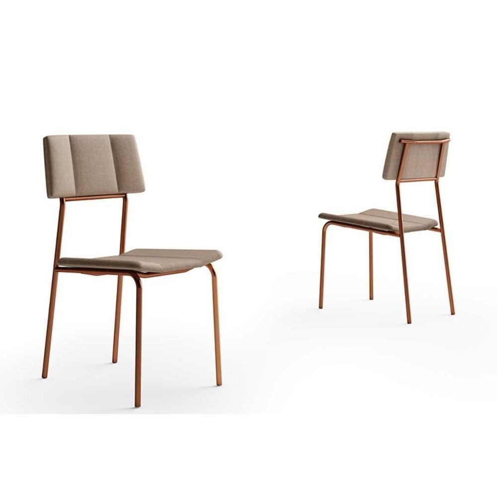 Kit 2 Cadeiras Sala Jantar Lou 1742 Aço 2 Uni Rose-linho Areia - Carraro - 1