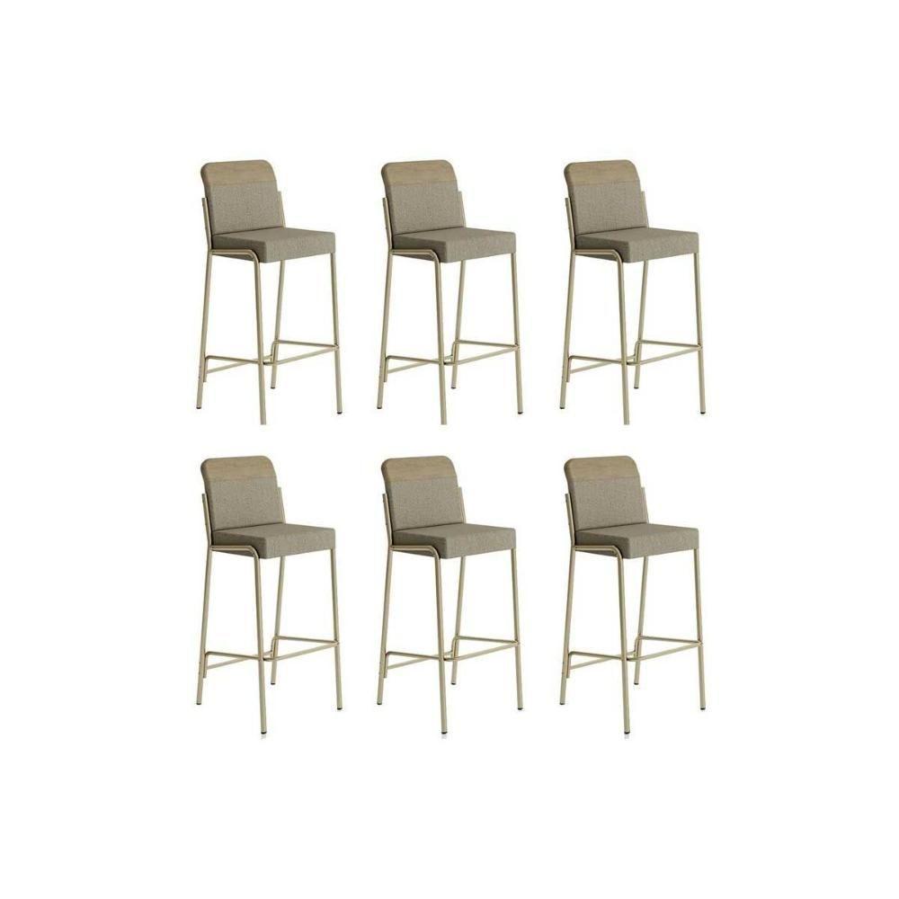 Banqueta Sala De Jantar Duo 1753 Kit 6 Un Dourado-linho Bamboo-courano Bamboo - Carraro - 1