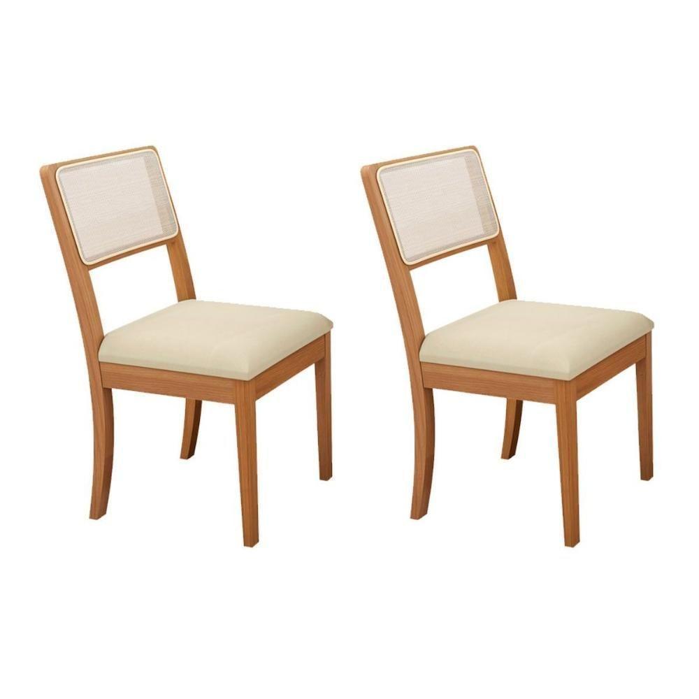 Kit 2 Cadeiras De Cozinha Lola 2cmm004ca Premium Madeira Maciça 2 Un Carvalho-linho Bege Argila-tela Bege - Kappesberg - 1