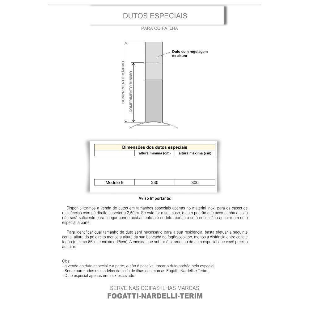 Duto Coifa Ilha Para Fogatti Nardelli Terim 2,30-3,00m Inox - 2