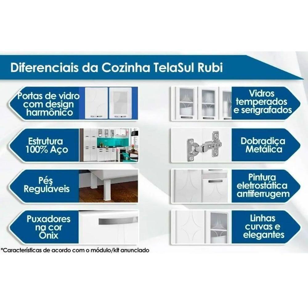 Cozinha Compacta Rubi C- 11 Portas ( 3 C- Vidro ) Preto - Telasul - 5