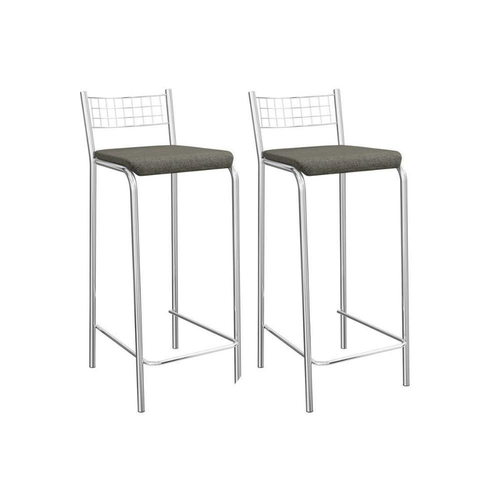 Banqueta Sala De Jantar Gênova 2b705cr Aço Kit 2 Un Cromado-linho Escuro - Kappesberg - 1