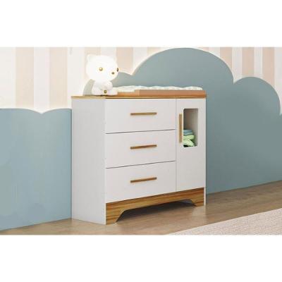 Cômoda Bebê Popy C- 1 Porta Cristal E 3 Gavetas Branco-amendoa - Peroba