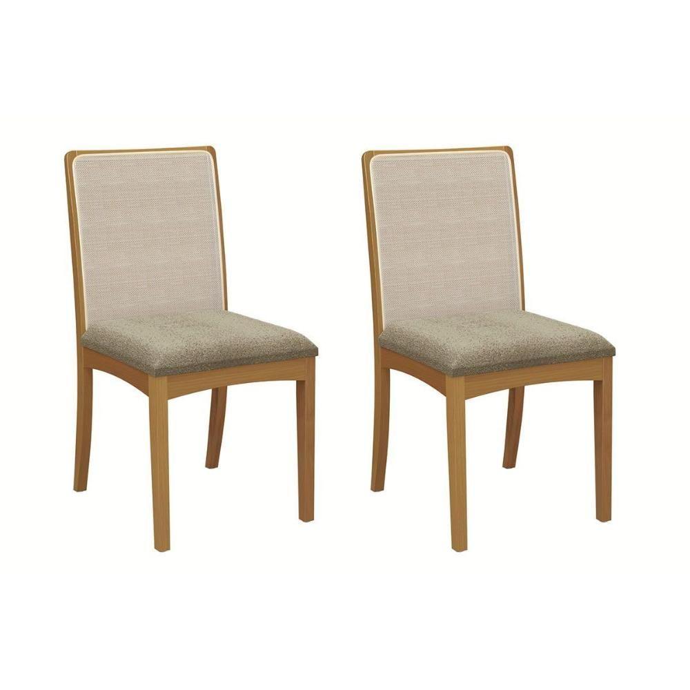 Cadeira De Cozinha Lara 2cmm009ca Premium Madeira Maciça Kit 2 Un Carvalho-boucle Bege Fendi-tela Bege - Kappesberg - 1